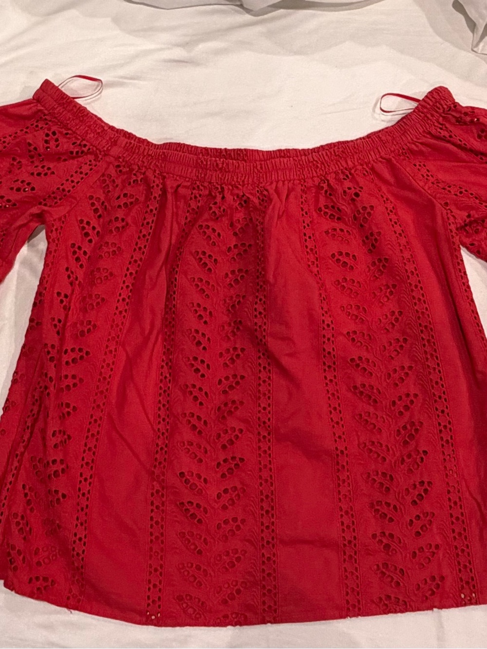 Express Red Off-Shoulder Eyelet Tunic